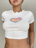 Fashion Letter Printed Short Sleeve Vintage Crop Top 2023 Summer Women Sexy Skinny T Shirt Female Streetwear Tee