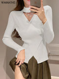 Knitting Top Hollow Out Casual Sexy Long Sleeve Skinny Autumn 2022 Streetwear Korean Chic White Fashion New Year