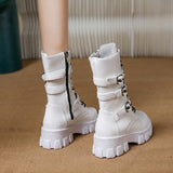Autumn And Winter New Punk Tie Thick Bottom Mid-Sleest Boots Women Large Size Knight Boots