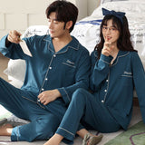Cotton Couple Pajamas Set Homesuit Autumn Winter Simple Solid Lapel Long Sleeve Men And Women Nightwear Lovers