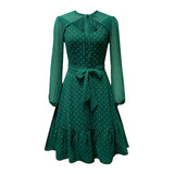 Solid Green Flare Vintage Dresses Women Fashion Slim Mini Sundress Elegant Chic Puff Sleeve Swing Bohemian Dresses