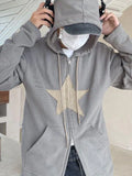 Vintage Star Patch Baggy Zip Up Hoodie- Outfit