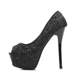Zingj Fashion Sequins Fashion Sexy Nightclub Fish Mouth Ultra High Heel Waterproof Platform Shallow Mouth Women's Singles Shoes