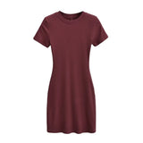 Zingj Trendy Women's Dress With Round Neck And Short Sleeves Is A New Slim And Pure Color Waist-Hip Skirt In