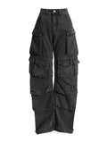 Wind Jeans Pants Women's Autumn 2025 New Lazy Cargo Pants Mop Straight Pocket Wide Leg