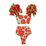 Women Floral 2021 Push-Up Padded Bra Ruffles Bandage Bikini Set Swimsuit Swimwear Bathing Suit Beachwear