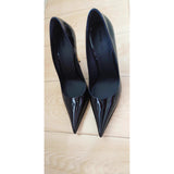 Women's Black Patent Leather Gold Fine Heel 2025 Spring New Famous Women's Shoes Shallow Tip Small Single