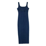 2025 New Women's Slim Dress With Slit Denim Long