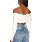 Zingj New One-Line Shoulder Off-The-Shoulder Long Sleeve Short Knit Top Female