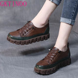 Sneakers Women Genuine Cow Leather Flats Round Toe Lace-Up Spring Autumn Lady Casual Flat Shoes Handmade Women