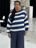 Knit Striped Off-shoulder Sweater-Outfit