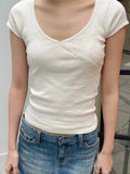 Slim T-Shirt Summer V Neck Streetwear Cotton Top 2023 Femme Sweet Cute Y2k Simple Tee Tops Woman