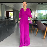 Zingj New Fall 2023 Solid Color V-Neck Bat Sleeve High-Waisted Dress-Outfit