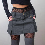 Retro Low Waisted Pleated Skirt Korean Fashion Kawaii Mini Skirts Women Summer Y2K Aesthetic Harajuku Vintage