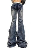 Raw Trim Splice Low Rise Flare Jeans- Outfit