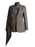 Personality Niche 2025 Autumn New Scarf Collar Hollow Out A Variety Of Wear Suit Pure Color Coat