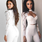 Sexy Lace Patchwork Tops Long Sleeve Push Up Padded Bra Sexy Crop Tops Ladies Lace T-Shirt Tops Slim Tops