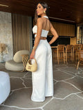 White Sexy Women Bodysuit Backless Round Neck Sleeveless Naked Waist Loose Mop Pants Jumpsuit Fashion Summer