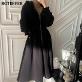 Chic Zippers Women Hooded Sweatshirt Midi Dress Casual Elastic Waist Long Sleeve Female A-line Dress 2021