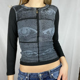 Gothic Eye Printed Long Sleeve T-shirt Spring Autum Women Harajuku Streetwear Slim Fit Sweats Crop Top 90s Vintage