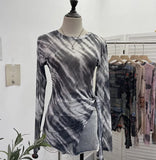 Vintage Tie-Dye-Print Net Yarn Jersey Long-Sleeved Top Irregularly T-Shirt With Thin Short T-Shirt