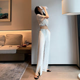Women Casual Fashion Wide Leg Suit Pants Spring Summer Loose Female Floor-Length Split Suits Pants Ladies Trousers