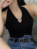 Tanks Top Femme T Shirt Vintage Cami Top Women Clothing Halter Tees Korean Fashion Clothing Heart-shape