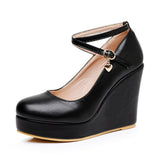 Cm Fashion Thick Bottom Slope Single Shoe Round Head Height Waterproof Slope Heel Buckle Heel Women's