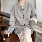 Early Autumn New Gray Knitted Cardigan Girl Loose College Style Casual Lazy Little Sweater Coat