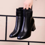 Black Thick High Heel Ankle Boots Women 2020 Pointed Toe Keep Warm Elegant Short Booties Ladies Ankle Buckle