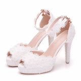 Cm Fish Mouth Waterproof Table Sandals Fine Heel Fish Mouth Sandals White Lace Wedding Shoes Large Size