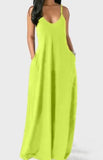 Fashion Solid Color Loose Casual Strap Long Dress Sexy Sleeveless Beach Holiday Bohemian Maxi Dresses Robe Femme