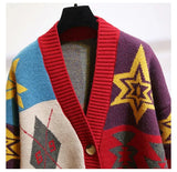 Color Matching Fashion Stitching Sweater Women Loose Single-breasted Knitted Cardigan Sweater Female Spring