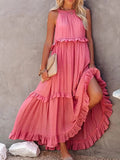 Style Ruffled Long Dress Wide Hem