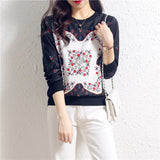 2025 New Print Satin Knit Long Sleeve Splicing Women's Overtop Thin Casual Elastic