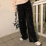 New Vintage Hip Hop Punk Jeans Harajuku Grunge Black Gothic Wide Leg Denim Pants Women 90s Aesthetic Streetwear Jeans