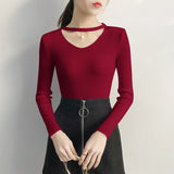 V Neck Sweaters Women 2021 Autumn Winter Long Sleeve Sexy Slim Tops Solid Streetwear Knitted Korean Pullover