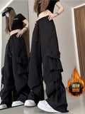 Zingj Ancient Ways Add Velvet Add Thick Cargo Pants Female Autumn Winter High Waist Wide Leg Design Feeling Loose Casual Straight Tube Trousers