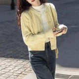 Zingj Spring And Autumn New Loose Short Sweater Jacket Korean Twist Round Collar Knit Cardigan Woman-Outfit