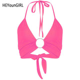 Halter Backless Sexy Crop Tank Top Women Fashion Bandage Cropped Top Woman Sleeveless Croptop Streetwear Summer