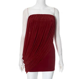 Burgundy Strapless Draped Mini Dress- Outfit