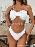 Solid Color Thoracic Split Swimsuit Women 2025 New Low-Waisted Lace Bikini Three-Piece