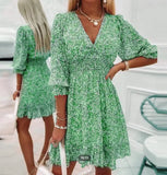 Temperament Commute Pullover Print Short Sleeve Puff Mid-waist Floral