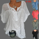 Size Loose Short-Sleeved Lace Women Blouses Cotton Blouses Summer Shirt Tops Sexy Fashion Women