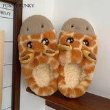 Funky 2021 Womens' Slippers Fluffy Faux Fur Cartoon Giraffe Animal Slippers Antiskid Soft Plush Flats Woman