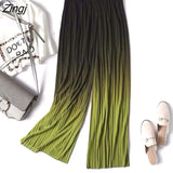 Women Wide Leg Chiffon Fashion Gradient Various Colors Leisure Loose Elastic Waist Folds Ankle-length Breathable