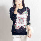 2025 New Print Satin Knit Long Sleeve Splicing Women's Overtop Thin Casual Elastic