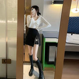 Black Side Split Rhinestone Fringe Mini Skirt- Outfit