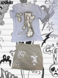 Tie Dye Print Crop T-shirt Skirts Set Women 2024 Summer Outfits Y2K Aesthetic Emo Grunge Two 2 Sets Harajuku