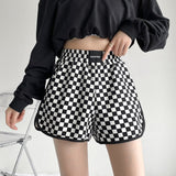 Checkerboard Women's Shorts Loose Fashion High Waist Ladies Wide Leg Straight Pant Versatile Women Sports Shorts 2022
